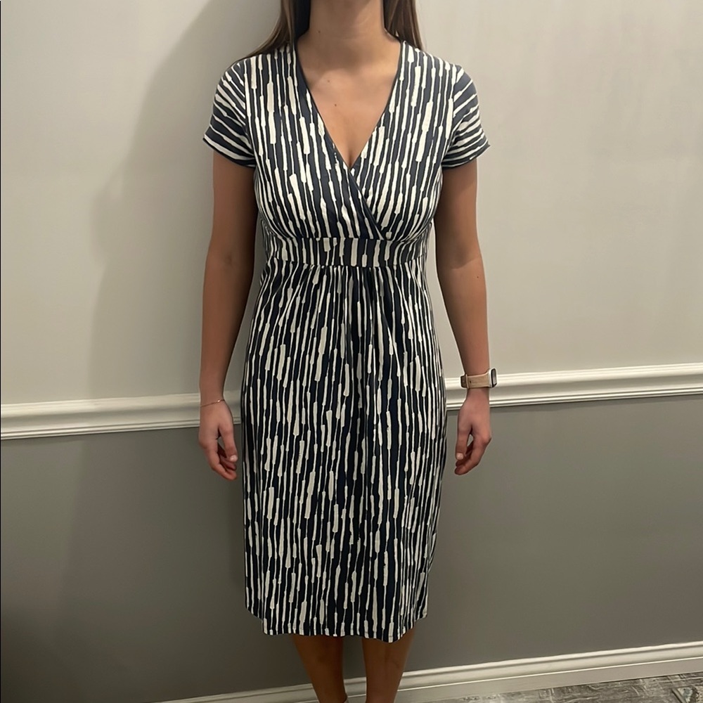 Elegant Boden bluish gray and White Striped Dress